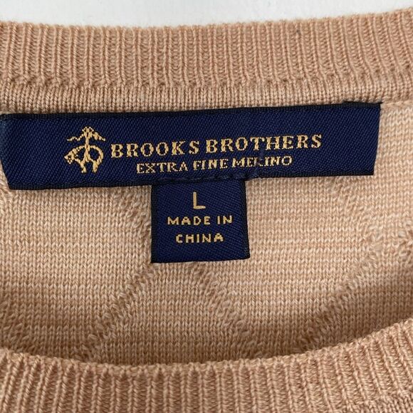 Brooks Brothers Merino Wool Latte Crew Neck Sweater Lightweight L Classic Office - Picture 3 of 8